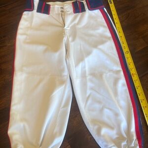 Men's White Baseball Pants with Red and Blue Accents